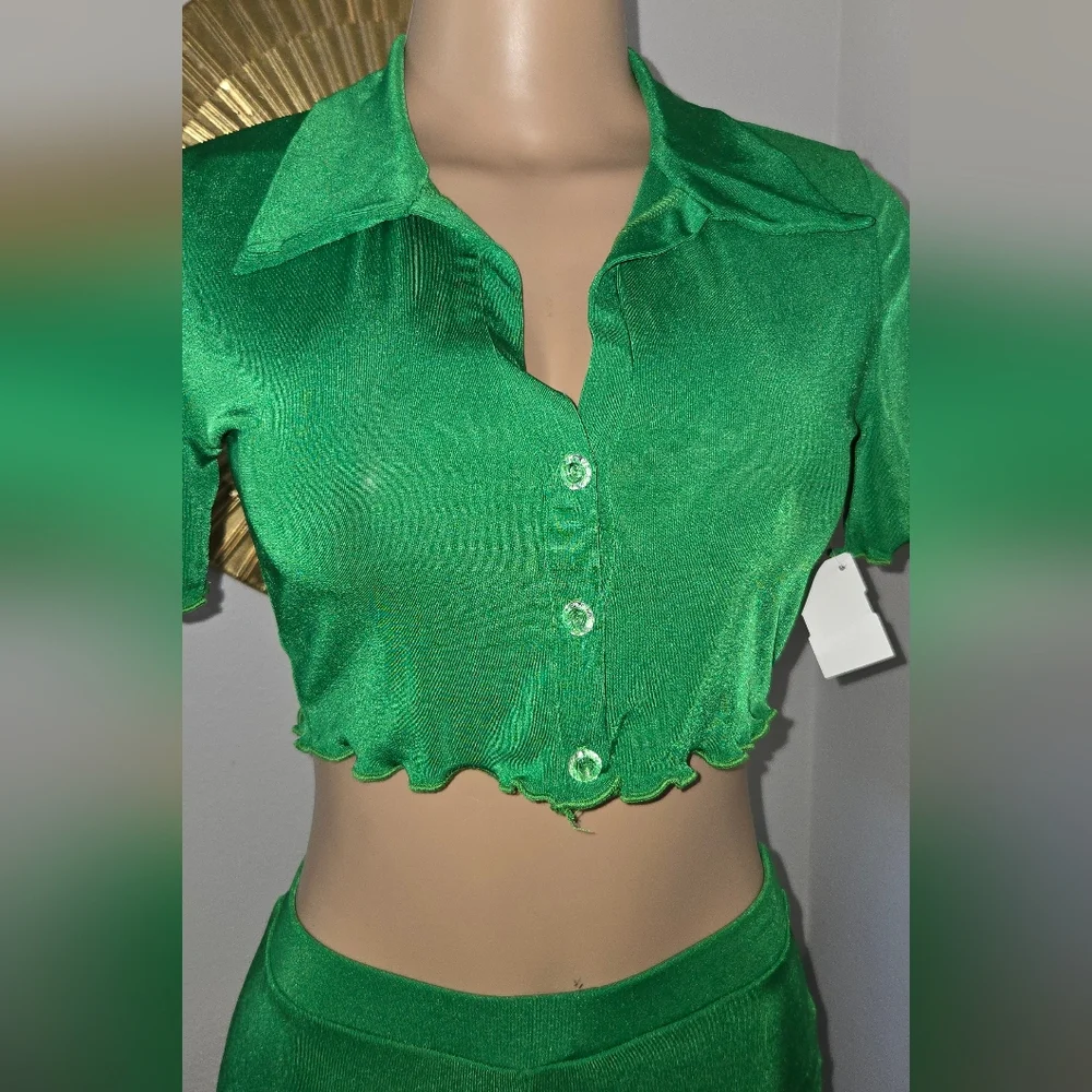 NEW! Women's Green Two Piece Stretchy Pant Set - M & L - Picture 3 of 6